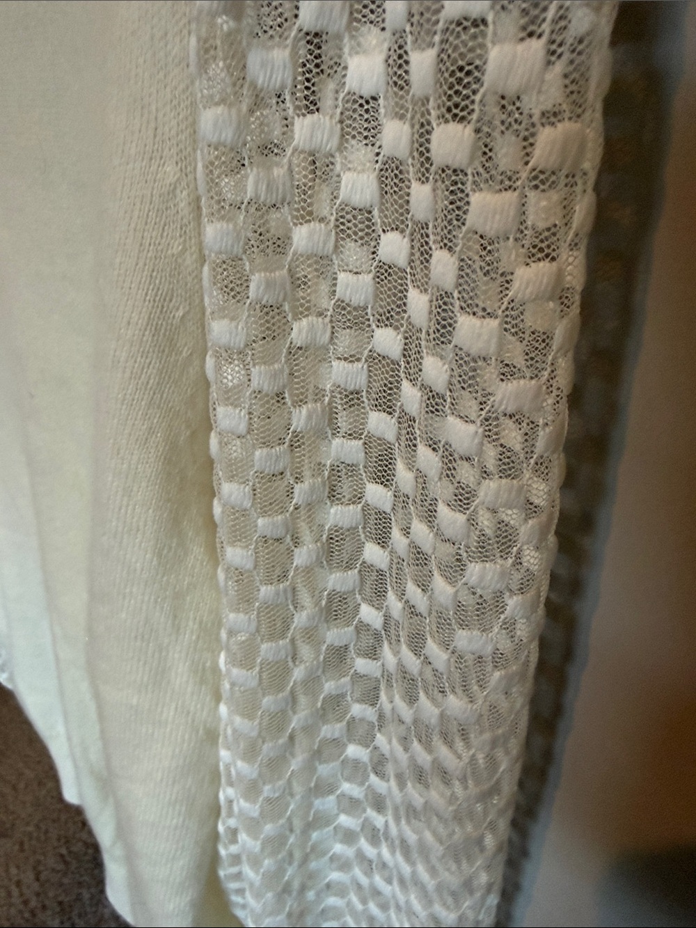 Marled Cream Cowl-Neck Sweater with Sheer Checkered Sleeves - Picture 3 of 4